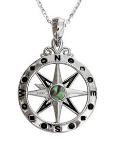 Abalone Compass Pendant Only with Adjustable 17 inch 21 inch Chain Necklace Stainless Steel