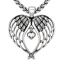 Load image into Gallery viewer, Angel Wings Heart Pendant &amp; Foxtail Chain Necklace Stainless Steel SP79
