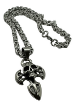 Load image into Gallery viewer, Gothic Cross Skull Pendant on 6mm Byzantine Chain Men's Necklace Stainless Steel SP7