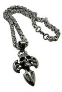Gothic Cross Skull Pendant on 6mm Byzantine Chain Men's Necklace Stainless Steel SP7