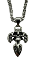 Load image into Gallery viewer, Gothic Cross Skull Pendant on 6mm Byzantine Chain Men's Necklace Stainless Steel SP7