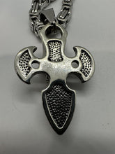 Load image into Gallery viewer, Skull on Knife Cross 6mm 24 inch Byzantine Chain Stainless Steel