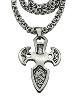 Load image into Gallery viewer, Gothic Cross Skull Pendant on 6mm Byzantine Chain Men's Necklace Stainless Steel SP7