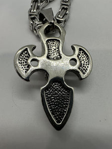 Skull on Knife Cross 6mm 24 inch Byzantine Chain Stainless Steel