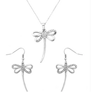 Biker Jewelry Ladies Dragonfly Pendant Necklace Stainless Steel Matching Earrings Set SP83S