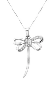 Biker Jewelry's Dragonfly Pendant Chain / Crystals Stainless Steel