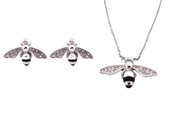Heavy Metal Jewelry Ladies Bee Pendant Necklace Matching Earrings Set Stainless Steel SP84