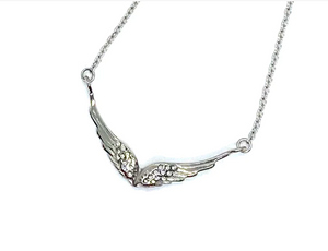 Ladies Double Angel Wing Crystal Stainless Steel Necklace Pendant