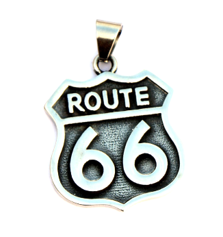 Biker Jewelry Stainless Steel Rope or Byzantine Necklace with Large Route 66 Pendant