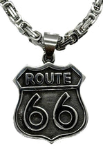 Load image into Gallery viewer, Biker Jewelry Stainless Steel Rope or Byzantine Necklace with Large Route 66 Pendant