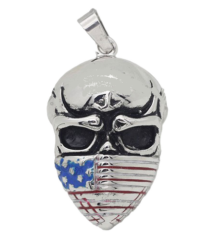 American Flag Skull Pendant Flag Stainless Steel Rope or Byzantine Necklace