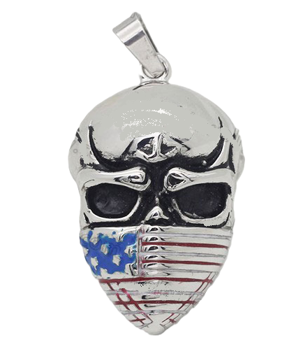 American Flag Skull Pendant Flag Stainless Steel Rope or Byzantine Necklace