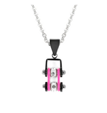 Load image into Gallery viewer, Biker Jewelry Ladies Mini Bike Chain Pendant Necklace Stainless Steel Black &amp; Lively Pink SP89