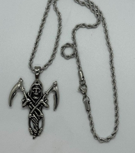 Load image into Gallery viewer, Standing Grim Reaper Pendant on 3mm Rope Chain Men's Necklace Stainless Steel SP8