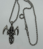 Standing Grim Reaper Pendant on 3mm Rope Chain Men's Necklace Stainless Steel SP8