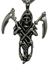 Load image into Gallery viewer, Standing Grim Reaper Pendant on 3mm Rope Chain Men's Necklace Stainless Steel SP8