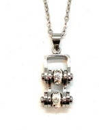 Biker Jewelry Women's Mini Motorcycle Bike Chain Pendant All Chrome, Stainless Steel SP91