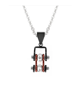 Women's Mini Motorcycle Bike Chain Pendant Black & Candy Red, Stainless Steel (Copy)