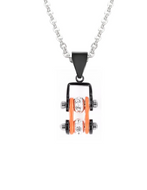 Women's Mini Motorcycle Bike Chain Pendant Black & Orange Stainless Steel SP95