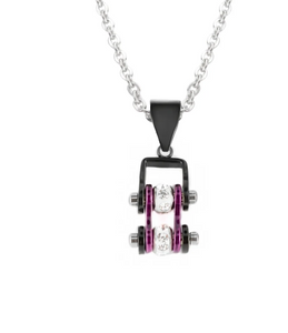 Women's Mini Motorcycle Bike Chain Pendant Black & an Electrifying Purple Stainless Steel