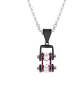 Women's Mini Motorcycle Bike Chain Pendant Black & an Electrifying Purple Stainless Steel SP96