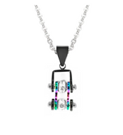 Women's Mini Motorcycle Bike Chain Pendant Black & Iridescent Rainbow Stainless Steel SP97