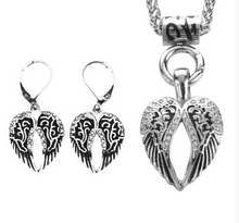 Load image into Gallery viewer, Ladies Angel Wing Heart Pendant Necklace Matching Earrings Set Stainless Steel SP98