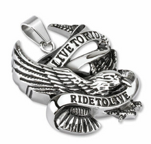 Load image into Gallery viewer, Live to Ride Ride to Live Stainless Steel Biker Pendant Byzantine Chain