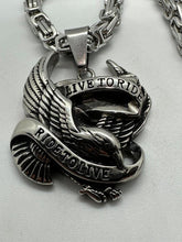 Load image into Gallery viewer, Live to Ride Ride to Live Stainless Steel Biker Pendant Byzantine Chain