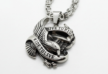 Load image into Gallery viewer, Live to Ride Ride to Live Stainless Steel Biker Pendant Byzantine Chain