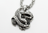 Live to Ride Ride to Live Stainless Steel Biker Pendant Byzantine Chain