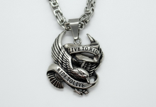 Load image into Gallery viewer, Live to Ride Ride to Live Stainless Steel Biker Pendant Byzantine Chain