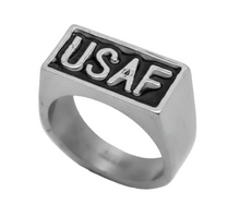 Load image into Gallery viewer, "USAF" Signet Ring Air Force Military Unisex Ring Stainless Steel SR101