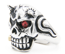 Load image into Gallery viewer, Horned Skull Ring with Bullet &amp; Red Eye Biker Ring Stainless Steel  SR107