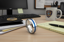 Load image into Gallery viewer, Blue Line Ring Police Comfort Fit Stainless Steel Wedding Band SR109