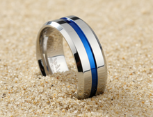Load image into Gallery viewer, Blue Line Ring Police Comfort Fit Stainless Steel Wedding Band SR109