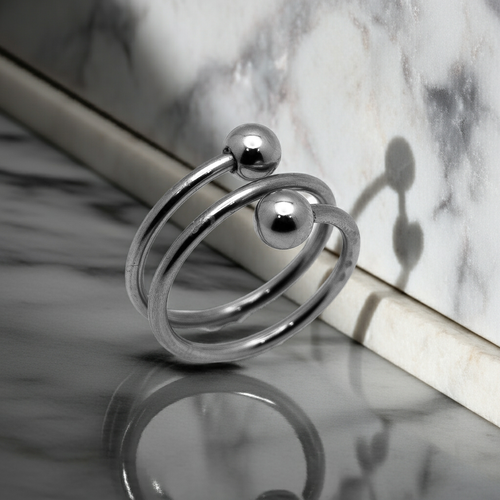 Spiral Wrapped Ring with End Balls Unisex Stainless Steel Ring SR10