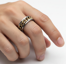 Load image into Gallery viewer, Gold Chain Spinner Ring Curb Link Unisex Two Tone Wedding Band Stainless Steel  SR116