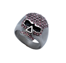 Load image into Gallery viewer, Pink Bling Skull Ring Pink Crystals Lady Biker Ring Stainless Steel SR119
