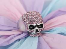 Load image into Gallery viewer, Pink Bling Skull Ring Pink Crystals Lady Biker Ring Stainless Steel SR119