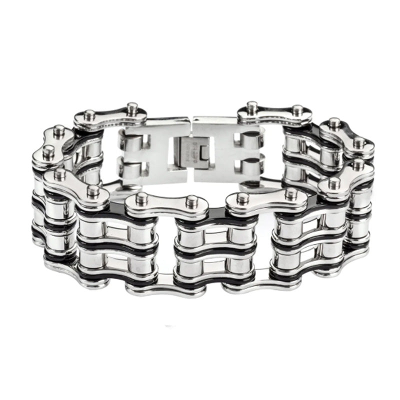 Heavy Metal Jewelry Men's Two-Tone Primary Motorcycle Bike Chain Bracelet Stainless Steel SB121