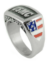 Load image into Gallery viewer, "USMC" Signet Ring Unisex Enameled USA Flag Military Ring Stainless Steel SR123