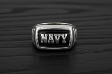 Load image into Gallery viewer, "NAVY" Signet Ring Enameled USA Flag Unisex Military Ring Stainless Steel SR124