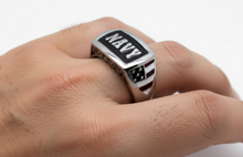 Load image into Gallery viewer, "NAVY" Signet Ring Enameled USA Flag Unisex Military Ring Stainless Steel SR124