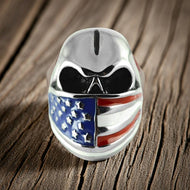 Flag Bandanna Skull Ring Men's USA Flag Enameled Stainless Steel SR125