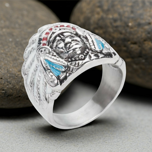 Biker Jewelry Unisex Indian Head Ring Stainless Steel Enamel Edition SR127