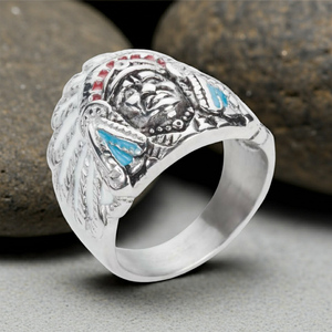Biker Jewelry Unisex Indian Head Ring Stainless Steel Enamel Edition SR127