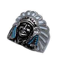 Load image into Gallery viewer, Small Indian Chief Enameled Ring Unisex Stainless Steel SR127
