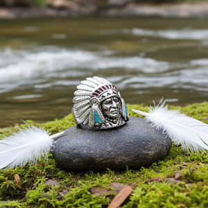 Biker Jewelry Unisex Indian Head Ring Stainless Steel Enamel Edition SR127