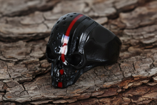Load image into Gallery viewer, Red Line Black Skull Ring Unisex Firefighters Stainless Steel SR128